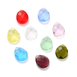 Mixed Color Transparent Teardrop Faceted Glass Beads, Mixed Color, 14.5x11.5x5mm, Hole: 1.2mm