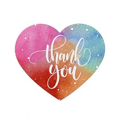 Colorful Coated Paper Thank You Greeting Card, Heart with Word Thank You Pattern, for Thanksgiving Day, Colorful, 60x70x0.3mm, Hole: 4mm, 30pcs/bag