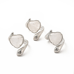 Cristal de Quartz Coeur en cristal de quartz naturel avec anneau de manchette ouvert serpent, bijoux en laiton platine pour femme, taille us 8 1/2 (18.5 mm)