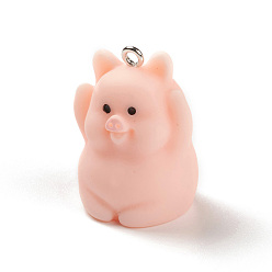 Pig Opaque Resin Pendants, Cute Pig Charms, with Platinum Plated Iron Loops, Pig, 28x21x20.5mm, Hole: 2mm