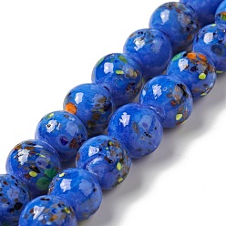 Blue Handmade Lampwork Beads Strand, Round, Blue, 10x9~10mm, Hole: 1.2mm, about 40pcs/strand, 14.76 inch(37.5cm)
