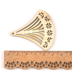 Fan Grands pendentifs en bois creux, pour la fabrication de bijoux, fan, 65x44mm