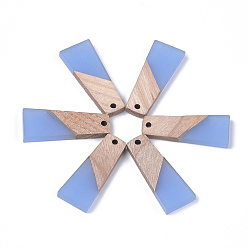 Bleu Bleuet Pendentifs en résine et bois, trapèze, bleuet, 30x12x3mm, Trou: 2mm