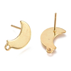 Real 24K Gold Plated 304 Stainless Steel Stud Earring Findings, Moon, Real 24k Gold Plated, 14.5x9.5x0.8mm, Hole: 1.4mm, Pin: 0.8mm