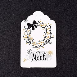 White Paper Gift Tags, Hange Tags, For Arts and Crafts, For Christmas, with Christmas Wreath Pattern, White, 50x30x0.3mm, Hole: 5mm