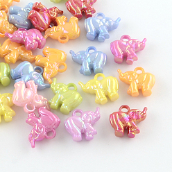 Mixed Color AB-Color Plated Acrylic Pendants, Elephant, Mixed Color, 17x20x7.5mm, Hole: 3mm