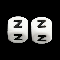 Letter Z 20 piezas de cuentas de silicona con letras de cubo blanco 12x12x12 mm cuentas cuadradas del alfabeto con dados con 2 mm agujero espaciador cuentas de letras sueltas para pulsera collar fabricación de joyas, letter.z, 12 mm, agujero: 2 mm
