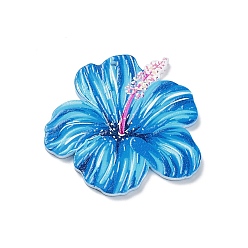 Озёрно--синий Подвески из непрозрачного акрила с двухсторонним принтом, цветок, Плут синий, 36.5x39x2.4 мм, отверстие : 1.5 мм
