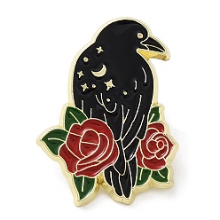 Red Crow & Flower Enamel Pins, Light Gold Alloy Brooch for Backpack Clothes, Red, 30x22x1.5mm