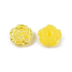 Jaune Perles en plastique abs opaques, la moitié foré, fleur, jaune, 15x16x6.5mm, Trou: 1.2mm