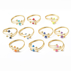 Mixed Color Brass Cuff Bangles, Enamel Evil Eye Bangles for Women, Real 18K Gold Plated, Mixed Color, Inner Diameter: 2-1/4 inch(5.7cm)