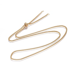 Real 24K Gold Plated Adjustable 304 Stainless Steel Slider Necklaces, with Box Chains and Slider Stopper Beads, Real 24K Gold Plated, 29.7 inch(75.4cm)