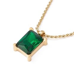 Oro Collar con colgante de rectángulo de diamantes de imitación verde helecho con cadenas de cuerda retorcida, chapado de iones (ip) 304 joyas de acero inoxidable para mujer, dorado, 16.18 pulgada (41.1 cm)