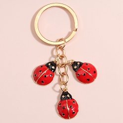 Ladybug Golden Zinc Alloy Keychain, with Enamel, Ladybug, 8cm
