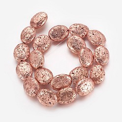 Plaqué D'or Rose Brins de perles de pierre de lave naturelle galvanisées, plaqué longue durée, ovale, rose plaqué or, 19~20x14~15x6.5~7mm, Trou: 1.2mm, Environ 20 pcs/chapelet, 15.15 pouce (38.5 cm)