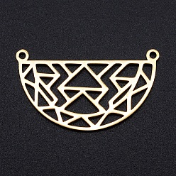 Golden 201 Stainless Steel Pendants, Filigree Joiners Findings, Laser Cut, Half Round with Geometric Figure, Golden, 18x31x1mm, Hole: 1.4mm