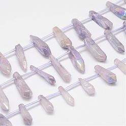 Lilas Brins de perles en cristal naturel, teint, balle, lilas, 15~22x5~11x5~11mm, Trou: 2mm