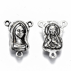 Античное Серебро Сплав люстра компонента ссылки тибетском стиле, 3 Разъемы петли, форма монахини, без кадмия и без свинца, античное серебро, 20x15x6 мм, отверстие : 1.2 мм, Около 400 шт / 1000 г