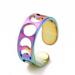 Rainbow Color Ионное покрытие (ip) 304 открытая манжета из нержавеющей стали с фазой Луны для женщин, Радуга цветов, размер США 6 (16.5 мм)