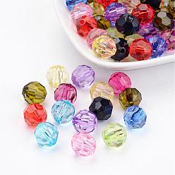 Mixed Color Transparent Acrylic Beads, Faceted Round, Mixed Color, about 12mm in diameter, hole: 2mm, about 568pcs/500g