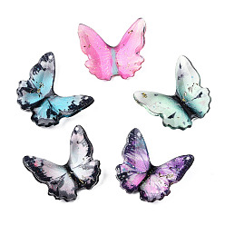 Mixed Color Transparent Epoxy Resin Cabochons, with Glitter Powder and Gold Foil, Butterfly, Mixed Color, 16x17.5~18.5x3.5~4.5mm