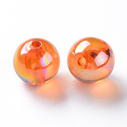 Orange Foncé Perles acryliques transparentes, de couleur plaquée ab , ronde, orange foncé, 16x15mm, Trou: 2.8mm, environ220 pcs / 500 g