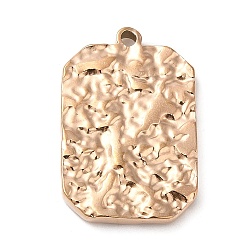 Rose Gold Ion Plating(IP) 304 Stainless Steel Pendants, Textured, Rectangle Charm, Rose Gold, 25x16.5x3mm, Hole: 1.4mm