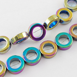 Multi-color Plated Electroplated Non-magnetic Synthetic Hematite Beads Strands, Grade A, Donut, Multi-color Plated, 12x4mm, Hole: 1mm, 34pcs/strand, 15.5 inch