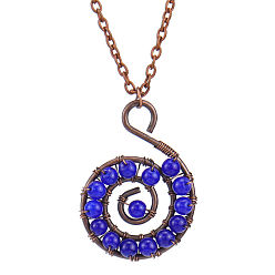 Bleu Moyen  Collier pendentif conque en perles d'agate teinte naturelle avec chaînes en alliage, bleu moyen, 20.87 pouce (53 cm)