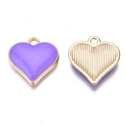 Medium Purple Alloy Enamel Pendants, Cadmium Free & Nickel Free & Lead Free, Light Gold, Heart, Medium Purple, 17x16x3mm, Hole: 1.6mm