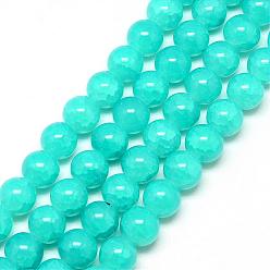 Deep Sky Blue Baking Painted Crackle Glass Bead Strands, Round, Deep Sky Blue, 6mm, Hole: 1.3~1.6mm, about 133pcs/strand, 31.4 inch