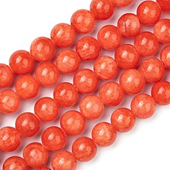 Naranja Rojo Cuentas de jade natural de mashan hebras, teñido, rondo, rojo naranja, 12 mm, agujero: 1.2 mm, sobre 35 unidades / cadena, 16 pulgada