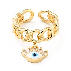 Real 18K Gold Plated Enamel Evil Eye Charm Open Cuff Ring with Cubic Zirconia, Brass Hollow Ring for Women, Cadmium Free & Lead Free, Real 18K Gold Plated, US Size 7(17.3mm)