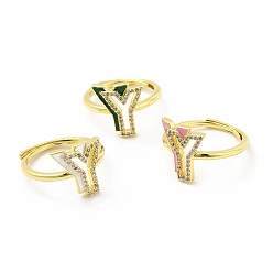 Letter Y Mixed Color Enamel Initial Letter Adjustable Ring with Clear Cubic Zirconia, Real 18K Gold Plated Brass Jewelry for Women, Cadmium Free & Lead Free, Letter.Y, US Size 5 1/4(16mm), Letter.Y: 13.5x12.5mm