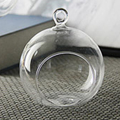 Clear Transparent Glass Hanging Round Candle Holder, Open Mouth Tealight Holder Ball Pendant Decorations, for Wedding, Home, Clear, 10cm