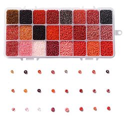 Mixed Color Red Series 600G 24 Colors Glass Seed Beads, Round, Mixed Color, 12/0, 1.5~2.5x1.5~2mm, Hole: 0.5~1mm, 25g/color