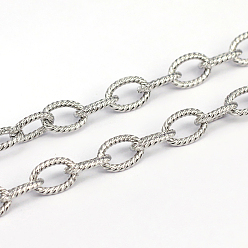 Stainless Steel Color 304 Stainless Steel Textured Cable Chains, Unwelded, Oval, Stainless Steel Color, 9x6x1.4mm