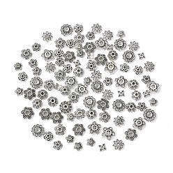 Plata Antigua 10 tapas de cuentas de aleación de estilo tibetano, flor, plata antigua, 6~14 mm, agujero: 2 mm, sobre 100 unidades / bolsa, 10estilo/10piezas