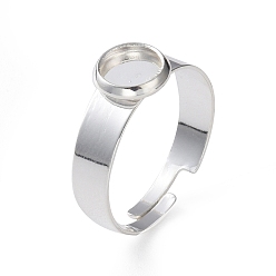 Plata Componentes de anillos de dedo de acero inoxidable ajustables 201, fornituras base de anillo almohadilla, plano y redondo, plata, tamaño de 7, 17~17.5 mm, Bandeja: 6 mm.