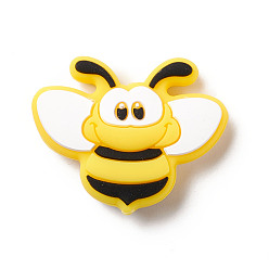 Yellow Silicone Focal Beads, Baby Chew Teething Beads, Bee, Yellow, 30x37x9.5mm, Hole: 2mm