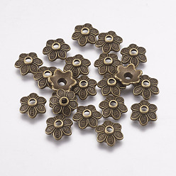 Antique Bronze Tibetan Style Caps, Flower, Cadmium Free & Nickel Free & Lead Free, Antique Bronze, 10.5x3.5mm, Hole: 2mm