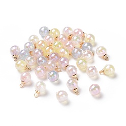 Mixed Color Plating Acrylic Charms, Pearlized, with ABS Plastic Light Gold Plated Loops, Round, Mixed Color, 12x8mm, Hole: 1.6mm