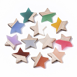 Mixed Color Resin & Wood Cabochons, Star, Mixed Color, 17.5x18x3.5mm