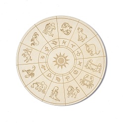 Constellation Wooden Carved Cup Mats, Heat Resistant Pot Mats, Tarot Theme Pendulum Board, for Home Kitchen, Flat Round, Constellation Pattern, 100x3mm