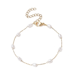Golden Glass Pearl Link Chain Bracelet, 316 Surgical Stainless Steel Jewelry for Women, Golden, 7 inch(17.7cm)