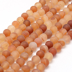 Red Frosted Natural Carnelian Beads Strands, Round, Dyed & Heated, Red, 10mm, Hole: 1mm, about 38pcs/strand, 15.1 inch