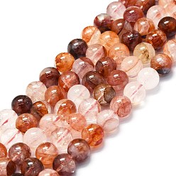 Quartz Ferrugineux Brins de perles de quartz hématoïde rouge naturel/quartz ferrugineux, classe ab, ronde, 8~9mm, Trou: 0.8mm, Environ 48~52 pcs/chapelet, 15.35''~16.54'' (39~42 cm)