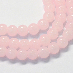 Pink Baking Painted Imitation Jade Glass Round Bead Strands, Pink, 6.5mm, Hole: 1.5mm, about 145pcs/strand, 31.8 inch