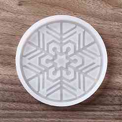Blanco Diy navidad copo de nieve patrón taza estera moldes de silicona, moldes de resina, para la fabricación artesanal de resina uv y resina epoxi, plano y redondo, blanco, 87x9.5 mm, diámetro interior: 80 mm