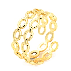 Real 18K Gold Plated Hollow Oval Brass Open Cuff Rings, Lead Free & Cadmium Free, Real 18K Gold Plated, Inner Diameter: 17.6mm